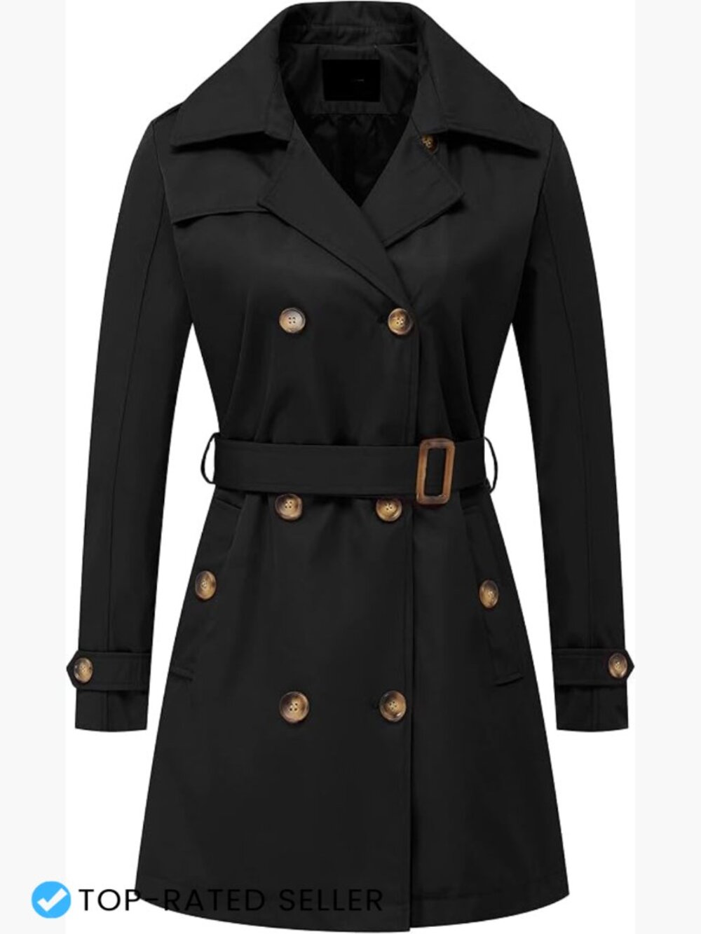 Women's Double Breasted Trench Coat Mid-Length Belted Overcoat with Hood